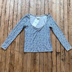 NWT Sézane Mara T-Shirt in Blue Mini Rose size small